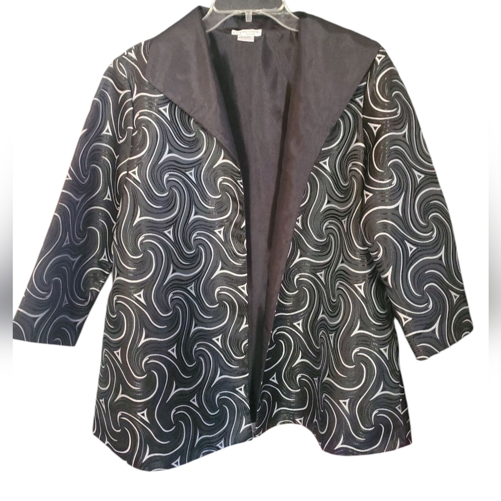 Grace Chuang New York Black and White Blazer with Swirling Pattern Size M